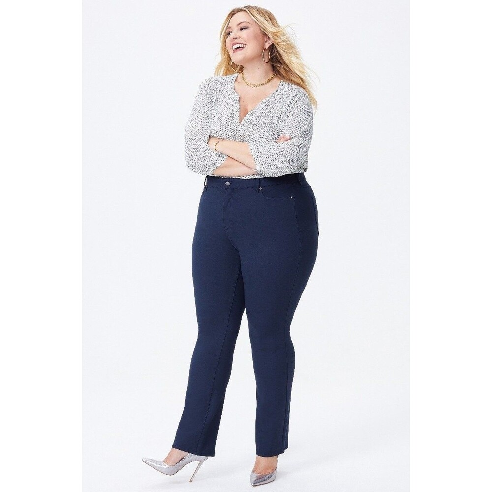 NYDJ Marilyn Straight Ponte Knit Pants Womens 18W Navy Blue Slimming Stretch NEW